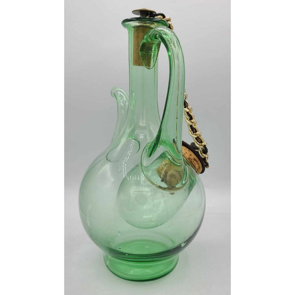 Vintage 1960's Italian Green Glass Decanter w/ Ornate Corks & Ice Chamber 11"H - Picture 4 of 14